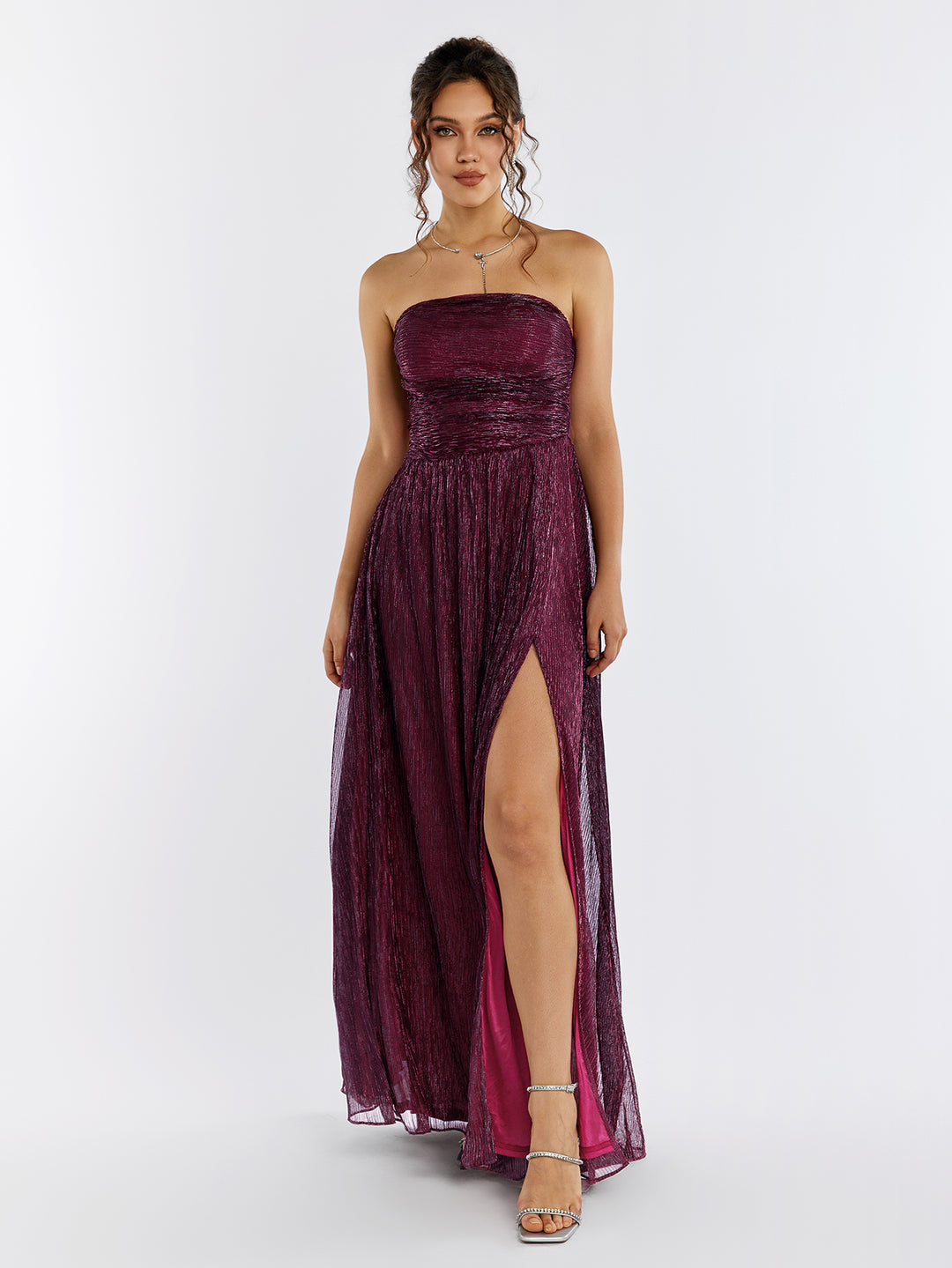 glitter tube backless maxi dress#color_wine