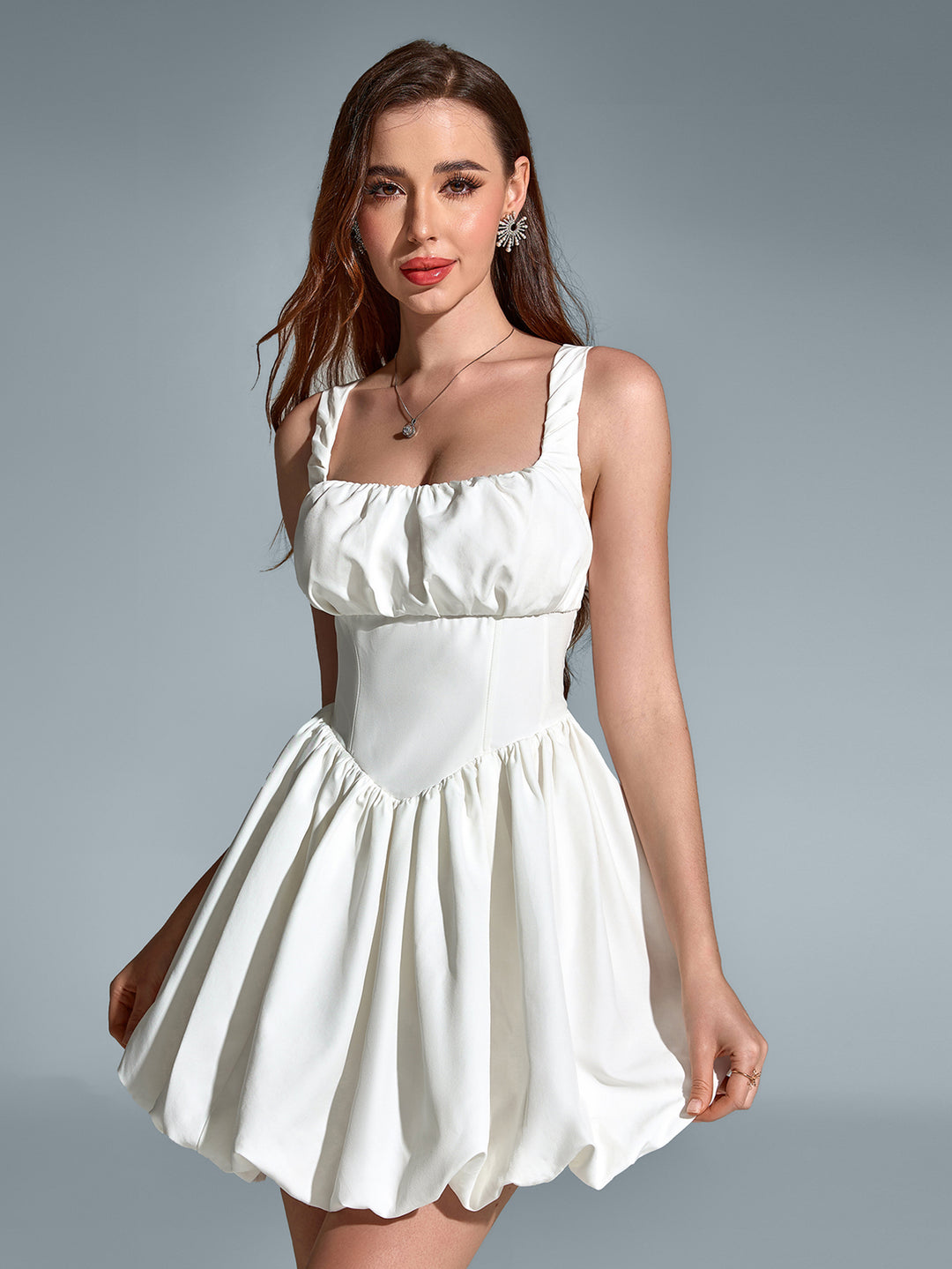 backless bodycon pleated hem cami dress#color_white