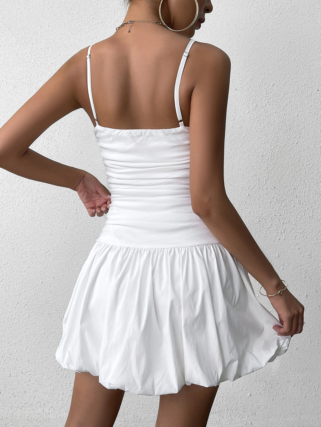 Backless Ruched Pleated Hem Cami Dress