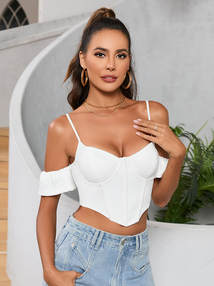 backless zipper corset crop top#color_white