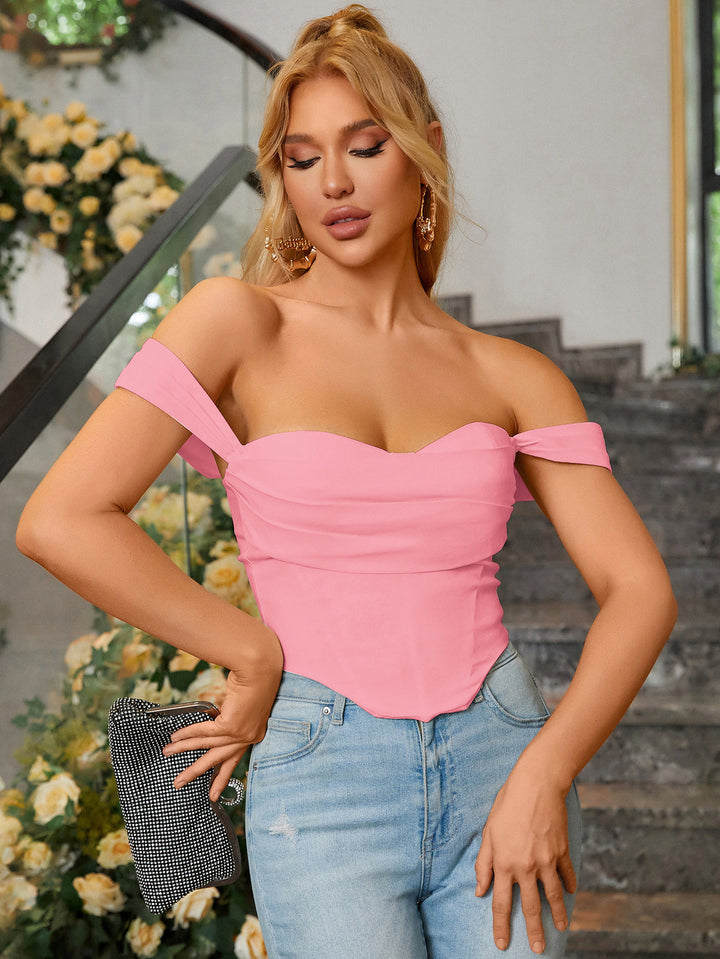 cowl neck strap corset top#color_pink