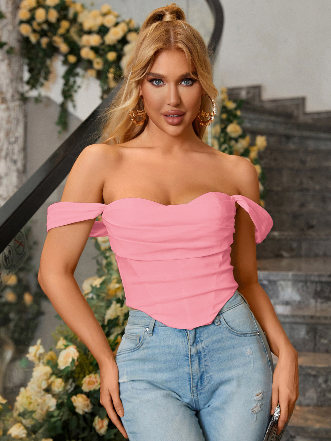 cowl neck strap corset top pink side#color_pink