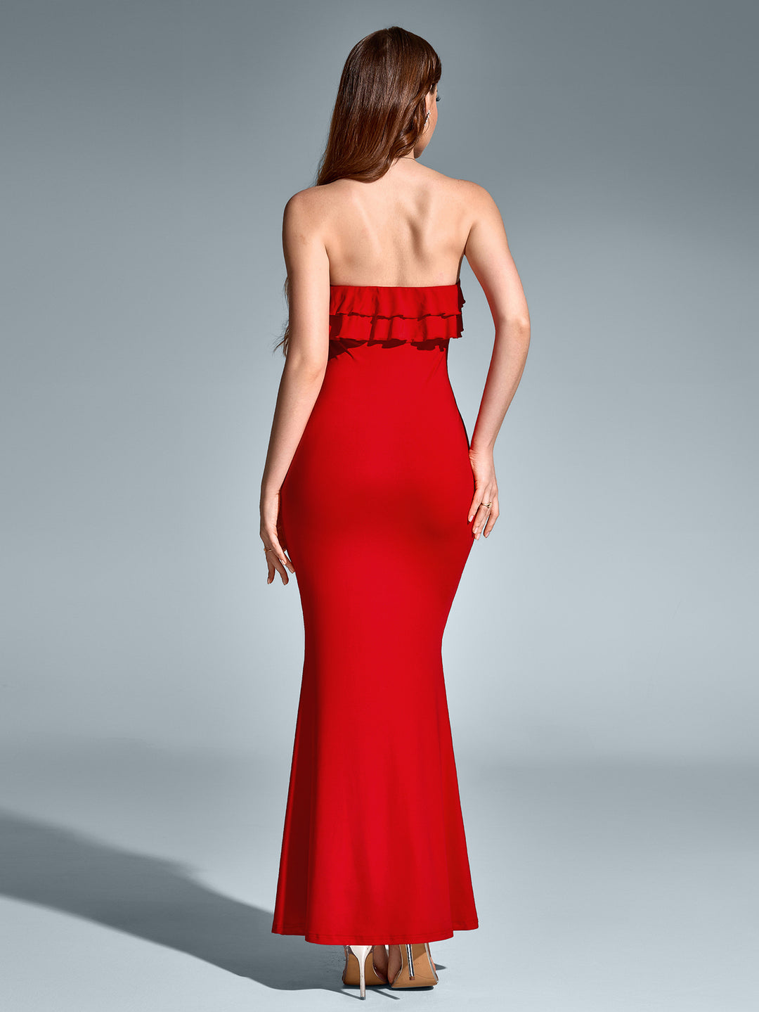 tie front embellished trim mermaid tube dress#color_red