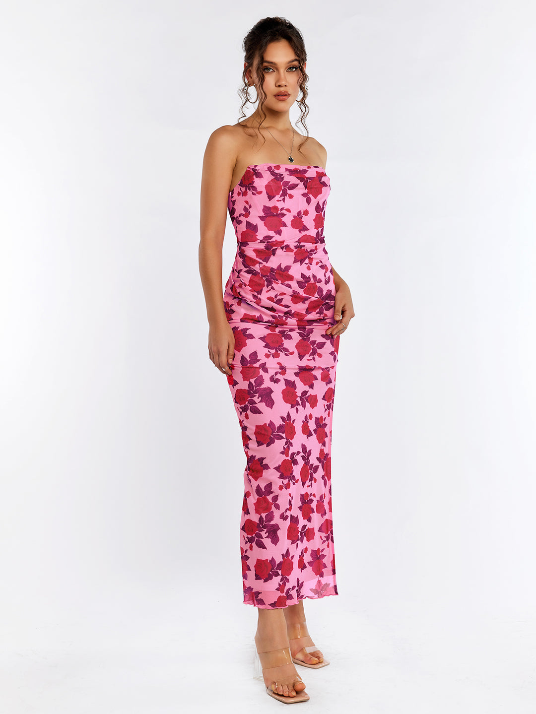 floral tube split hem bodycon dress#color_rose