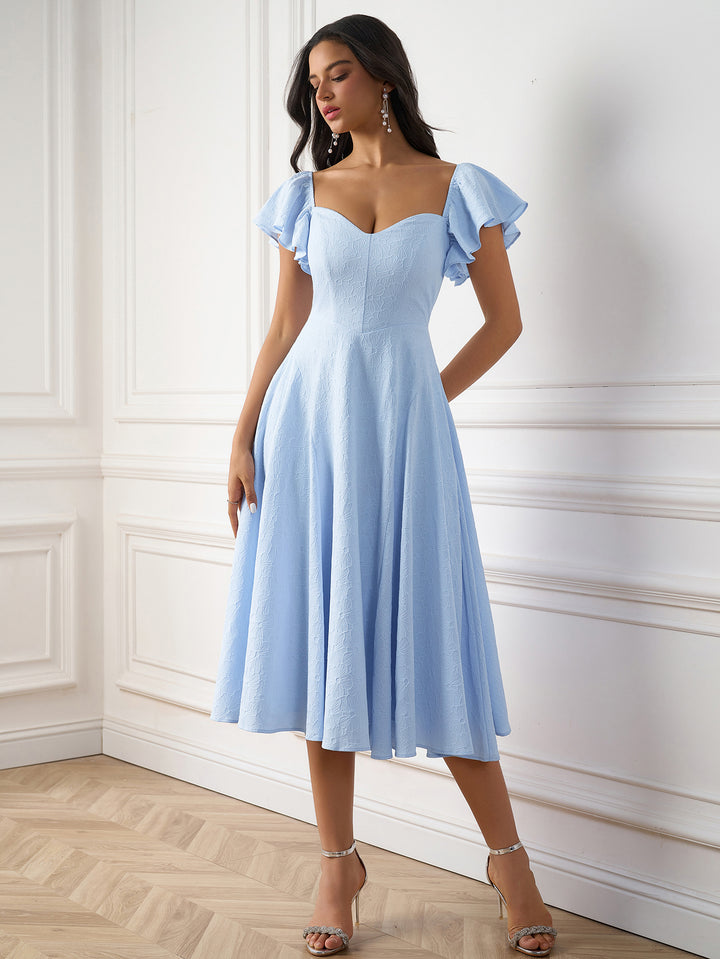 flounce sleeve solid jacquard midi dress#color_blue