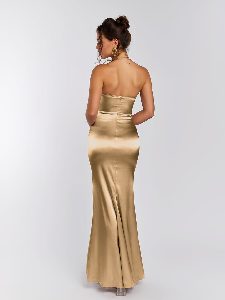 corset halter backless satin dress#color_gold