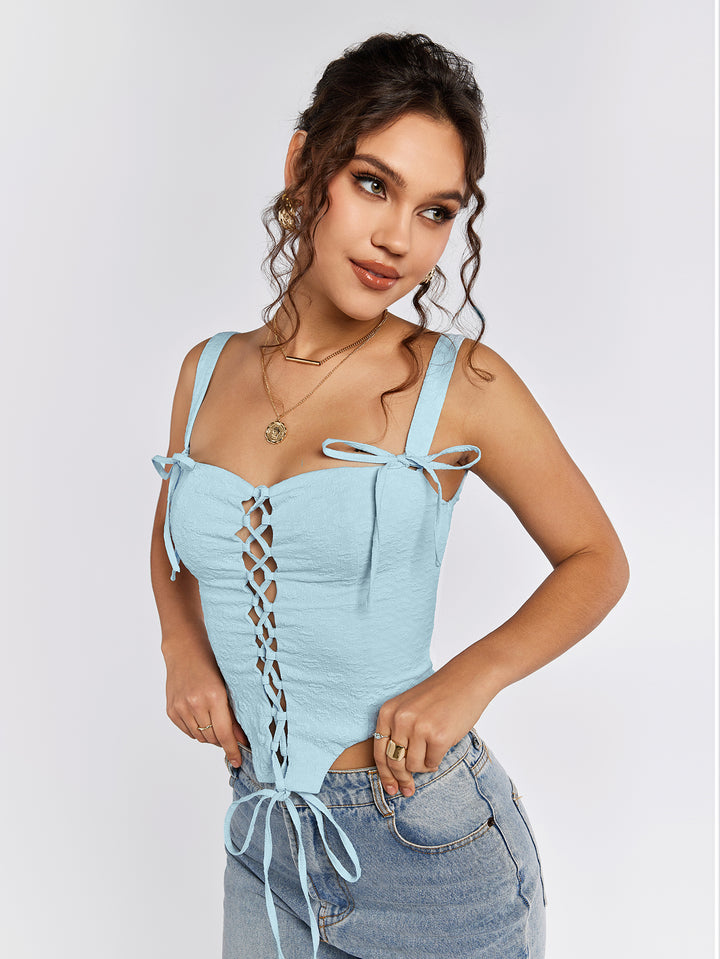 jacquard crisscross front asymmetrical hem top#color_blue