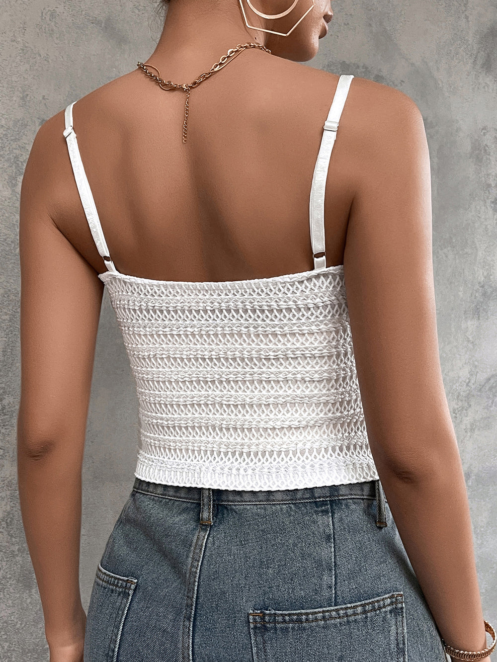 lace trim jacquard knitted crop top#color_white