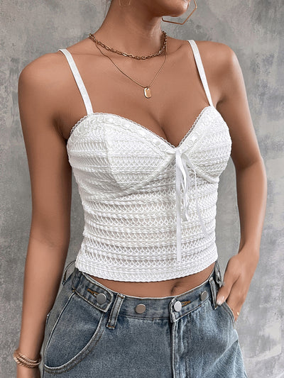 knitted jacquard lace trim crop top#color_white
