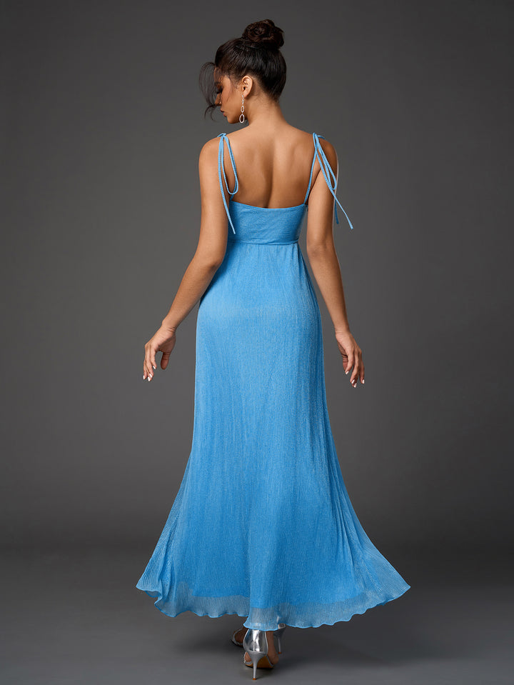 cut out lacing strap glitter maxi dress#color_blue