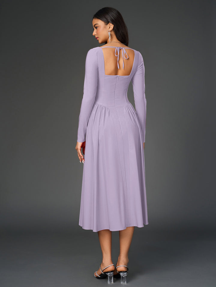 tie back long sleeve a-line dress#color_lilac