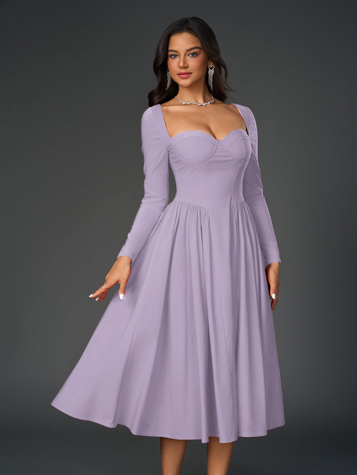 a-line long sleeve tie back dress#color_lilac