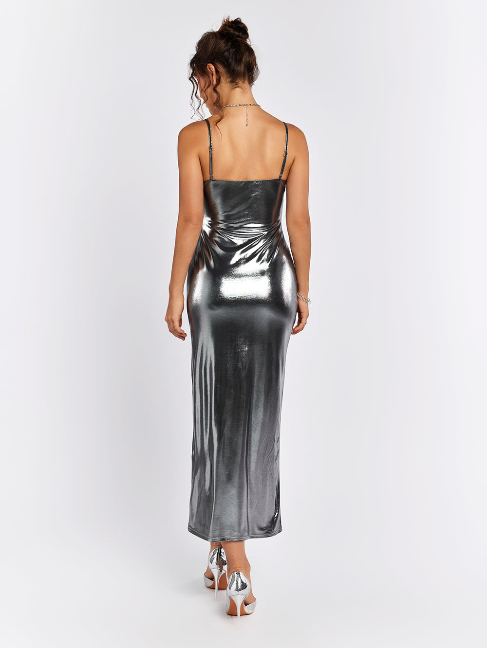 metallic fabric misty gold bodycon dress#color_grey