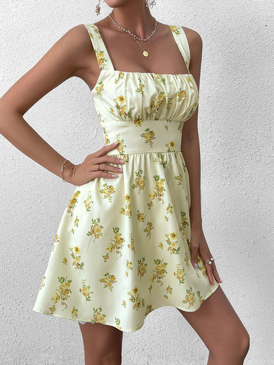 cami ruched bust floral print dress#color_yellow