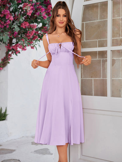 cami split thigh ruched bust dress#color_lilac