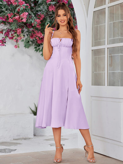 ruched bust  cami split thigh dress#color_lilac