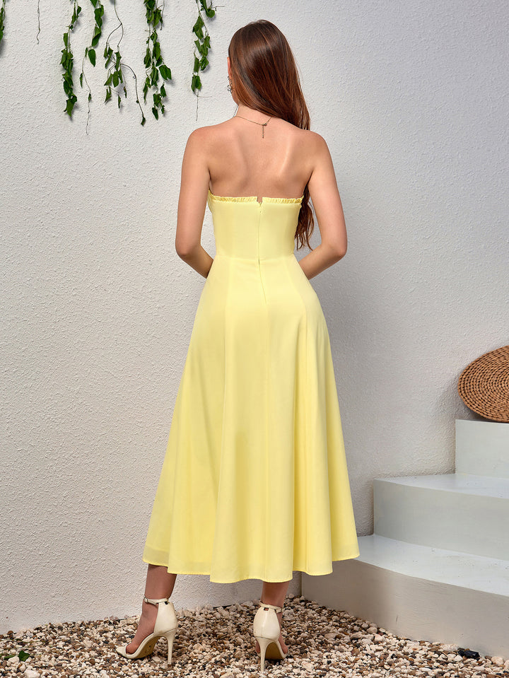 split thigh ruched bust maxi tube dress#color_yellow