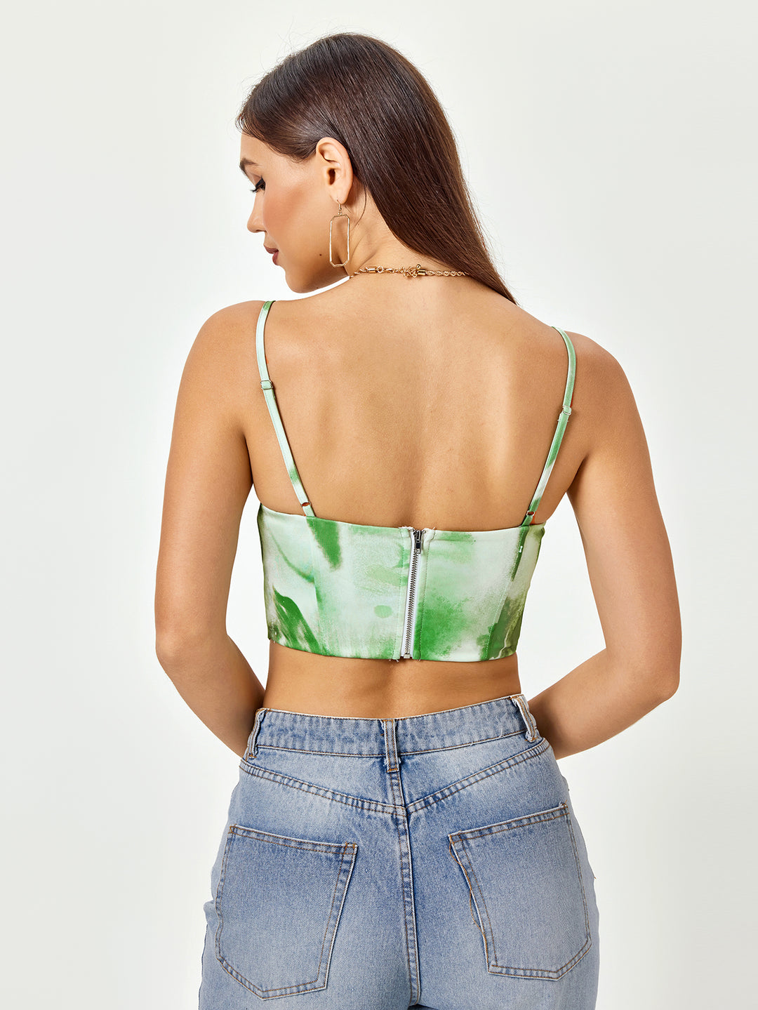 backless tie dye zipper top#color_green