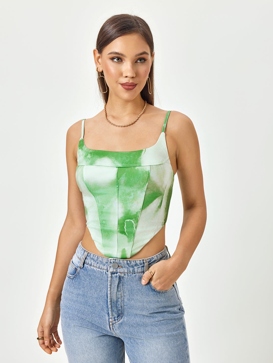 tie dye backless zipper top#color_green