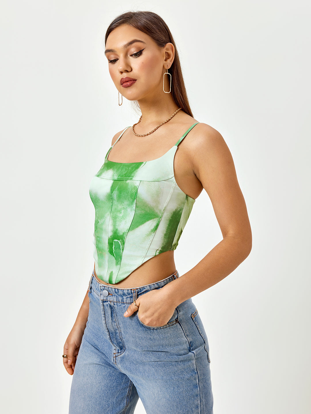 tie dye zipper backless top#color_green