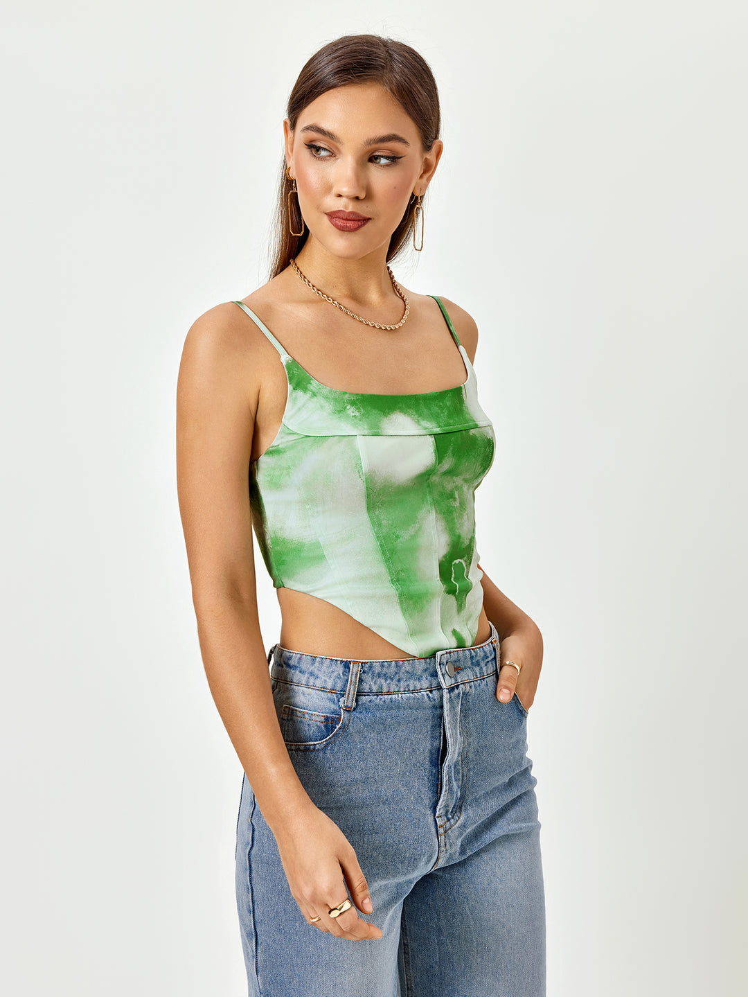 zipper tie dye backless top#color_green