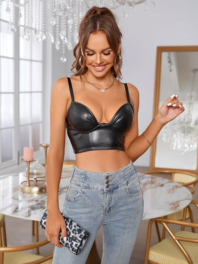 I Saw It First Faux Leather Underwire Corset Top